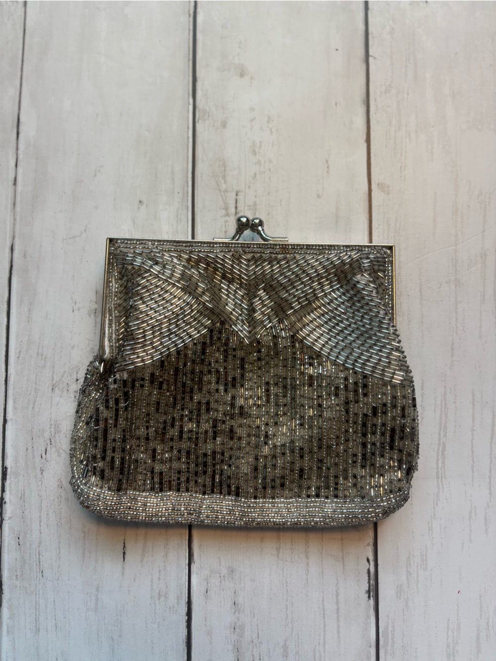 Magid Silver Beaded Evening Clutch Wristlet